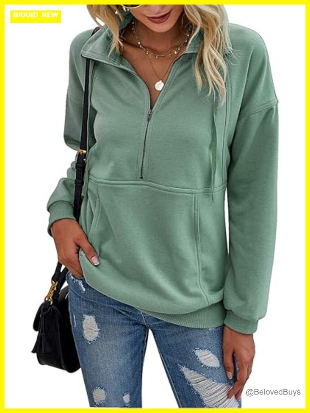 Long Sleeve Lapel Zipper Sweatshirt Drawstring Loose Pullover